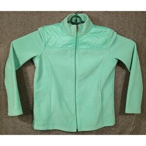Talbots Quilt‎ Detail Fleece Full Zip Jacket Women's Petite Small Green